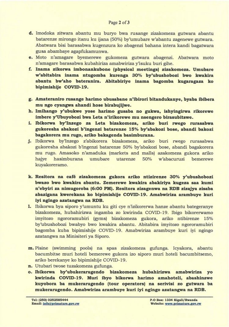 Covid-19: Ingendo zihuza umujyi wa Kigali n'Intara zasubitswe naho  isaha yo gutaha ishyirwa  saa moya z’ijoro