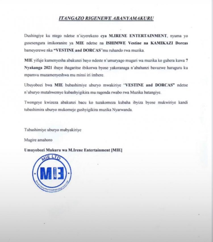 Icyatandukanije Vestine na Dorca n’ikipe yabafashaga cyagizwe ibanga
