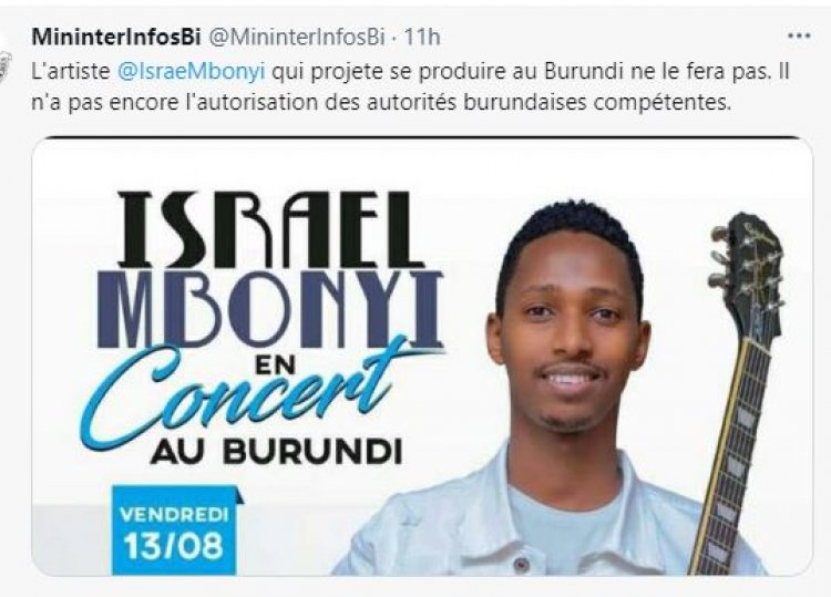 Leta y’u Burundi yahagaritse ibitaramo bya Israel Mbonyi