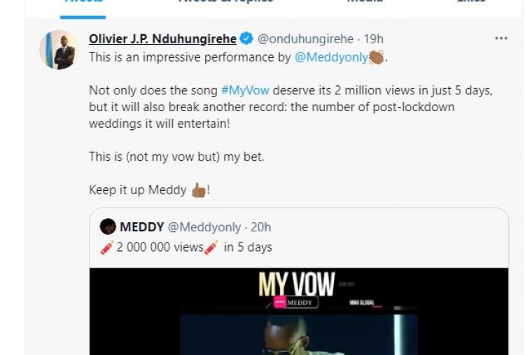 Ambasaderi Olivier Nduhungireho yakeje ‘’My Vow’’ ya Meddy ayitega uduhigo turenze utwo yesheje-video