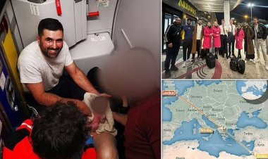 Umugabo arimo gushimagizwa nyuma yo kubyariza umubyeyi mu kirere